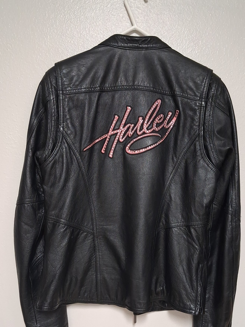 Harley-Davidson Black Leather Jacket with Pink Script Back